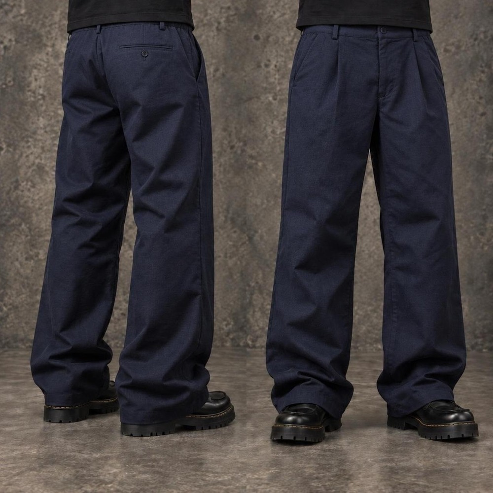 36x34 Navy Blue Pleated Straight Wide Leg Dress Pants 2000s